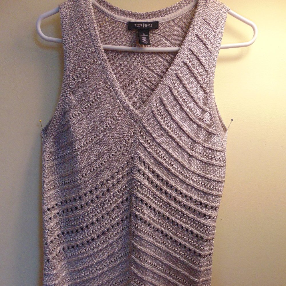 White House/Black Market Gold Metallic Knit Sweater Tunic Top Size M